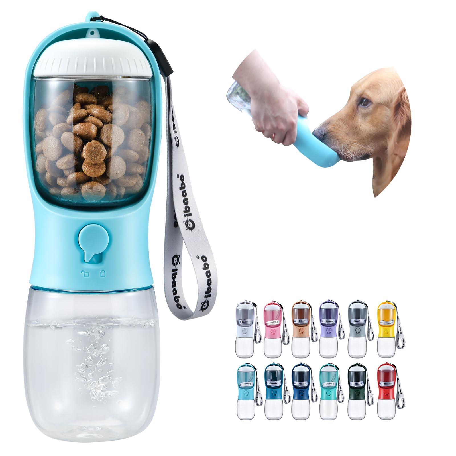 Cibaabo Dog Water Bottle with Food Container, Travel Puppy Water